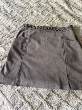 Altar'd State Taupe Mini Skirt with Braided Waist Detail